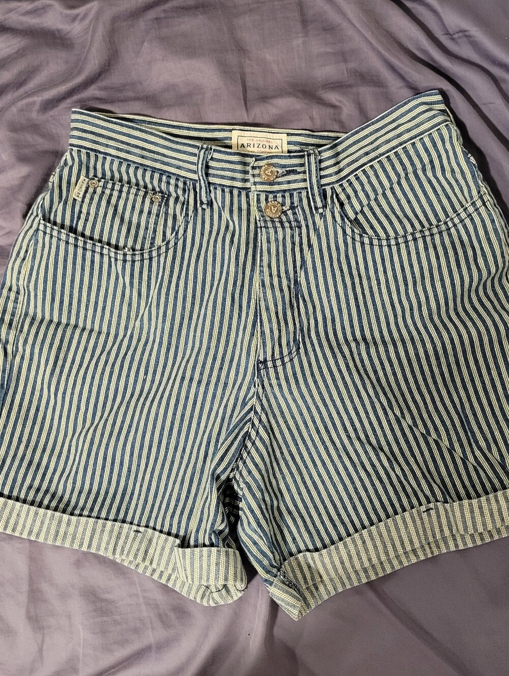 Vintage Made In USA Arizona striped denim shorts - blue & white